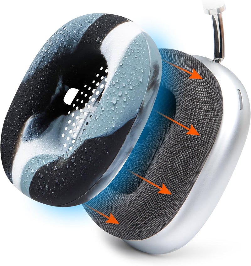 WC SweatZ Max - أغطية حماية حاصلة على براءة اختراع لوسادات الأذن لأجهزة Airpods Max من Wicked Cushions | مقاومة للعرق وسهلة الغسل | حماية كاملة من العرق للوسادات | رخام - Image 1